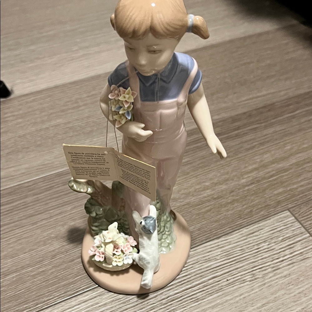 Ada Porcelain Figurine with Cat and Flowers